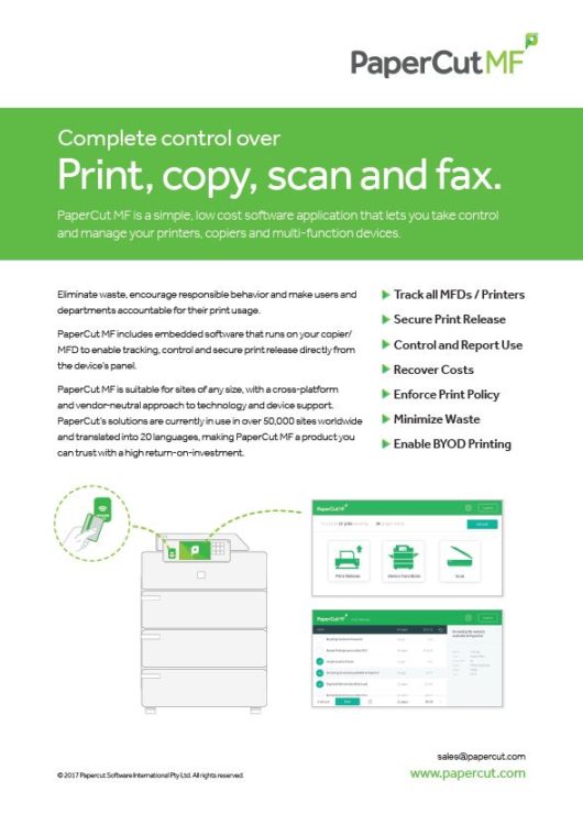 Papercut, Mf, Fact Sheet, Simplified Office Solutions