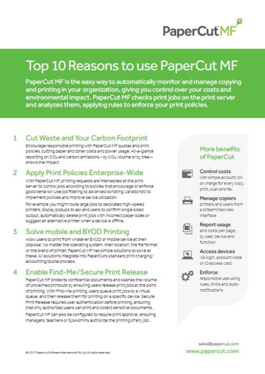 Top 10 Reasons, Papercut Mf, Simplified Office Solutions